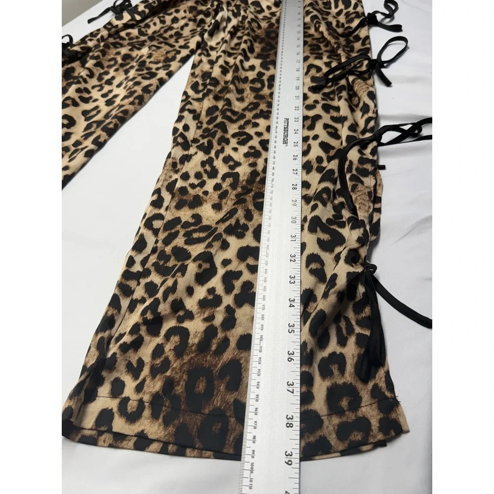 Wishlist Leopard Print Side Tie Jogger Pants Women Small Brown Black Relaxed Fit